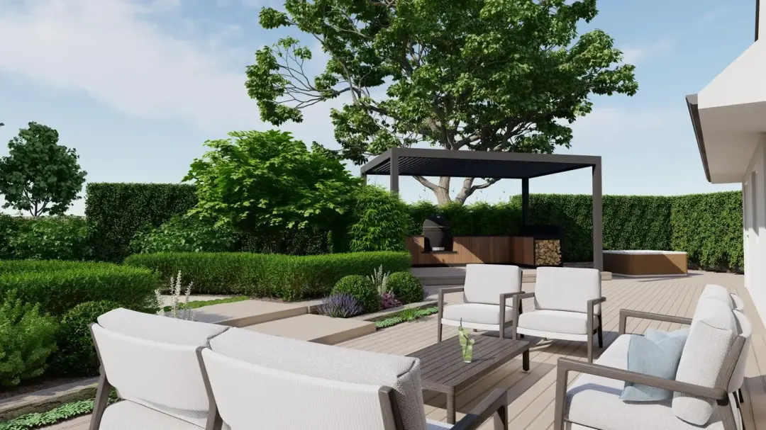 Bespoke garden design with planted borders and clean outdoor structure